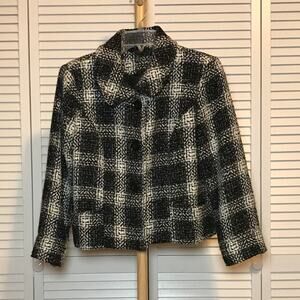 Investments Petites Dark Academia Y2K Tweed Black White Plaid Collared Jacket PM
